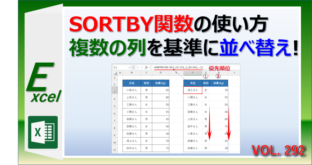 ExcelのSORTBY関数で複数条件で並べ替えする方法