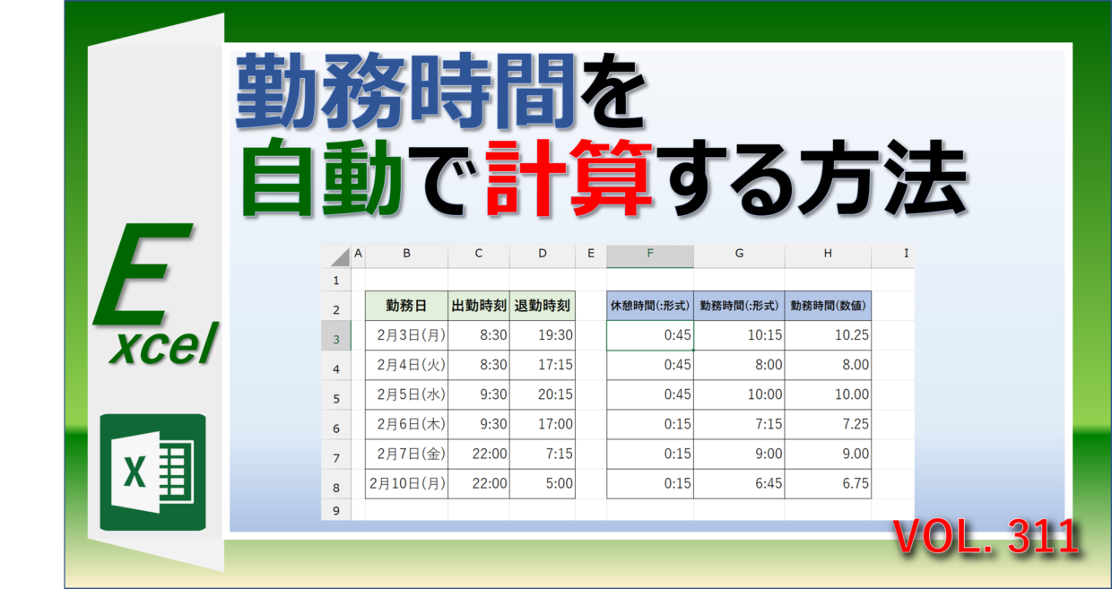 Excelで勤務時間を自動で計算する方法